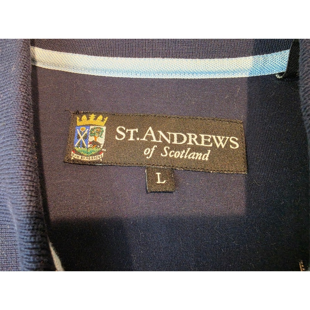 St. Andrews of Scotland Mens Large Navy Blue Plaid Golf Polo Shirt Crest Logo - Picture 3 of 7